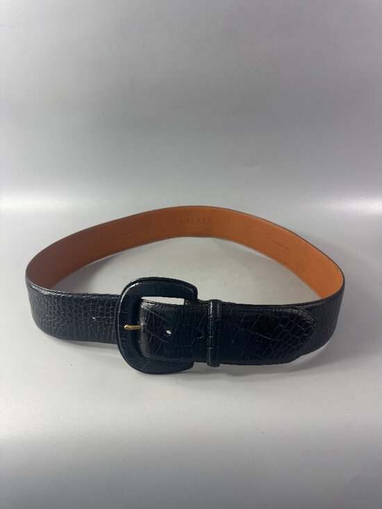 LAUREN RALPH LAUREN WIDE CROC EMBOSSED LEATHER WIDE BELT WOMEN LARGE BLACK main image 14